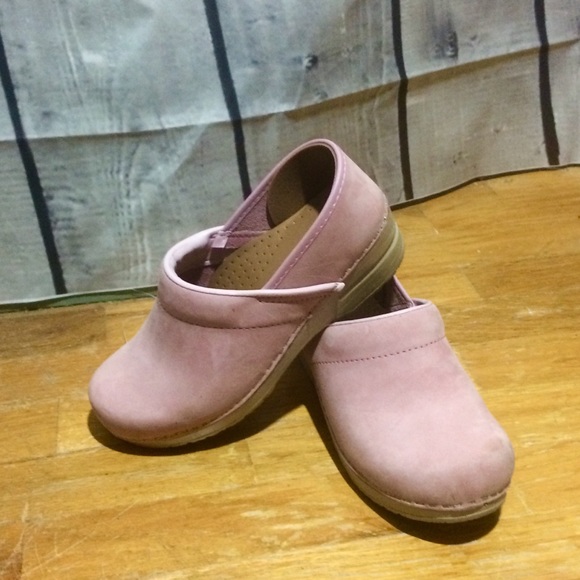 pink suede clogs